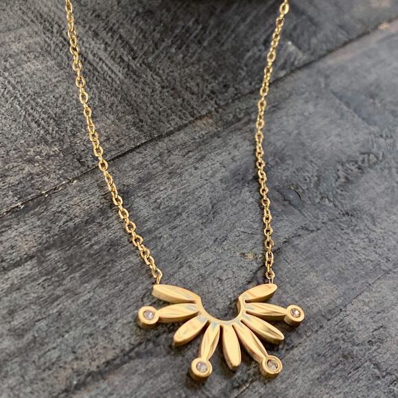 NEW Abstract Sunrise Gold Layering Necklace - Picture 11 of 16